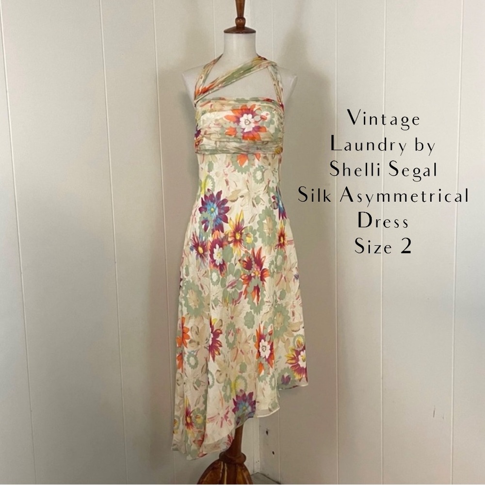 Vintage Laundry Shelli Segal Silk Floral Asymmetrical Dress